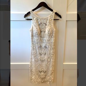 Sue Wong White Lace Beaded Formal Dress